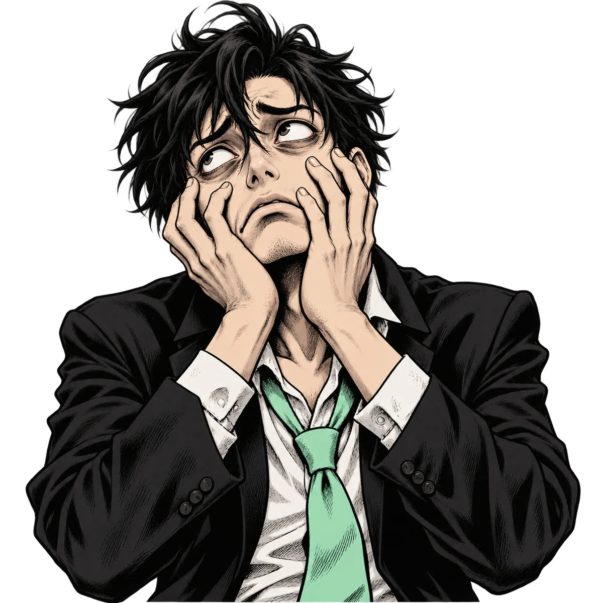 The exhausted NEARLY trader, messy hair and hands on his face, wondering how he missed it again.